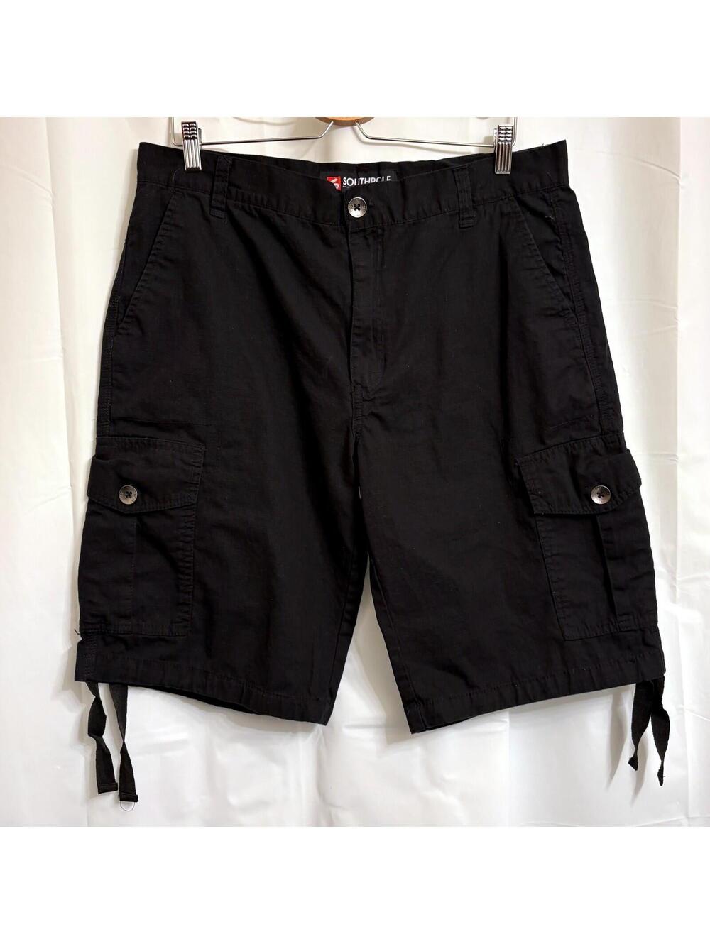 Southpole Men's Black Cargo Shorts Size 36 Cotton Drawstring Hem Casual